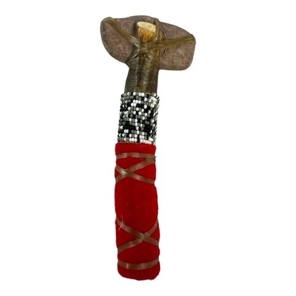 Stone Topped Tribal Inspired Red Wrapped Tomahawk Vintage Miniature 5" Doll - Picture 2 of 5